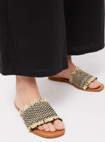 Beige Woven Sandals with Fringe_1