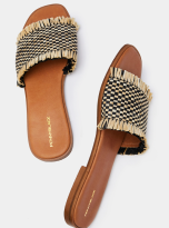 Beige Woven Sandals with Fringe_3