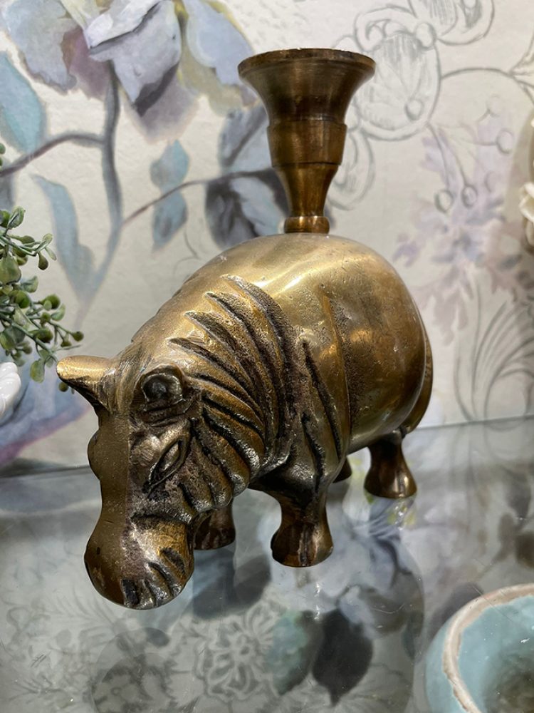 Bronze Hippo Tapered Candle Holder