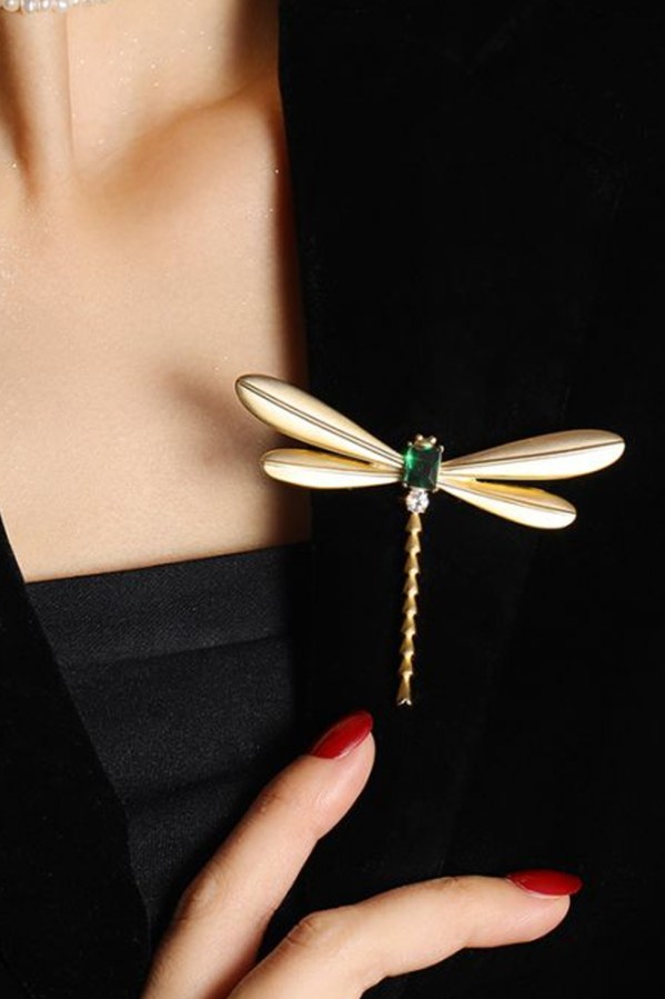 Crystal and Gold Dragonfly Brooch