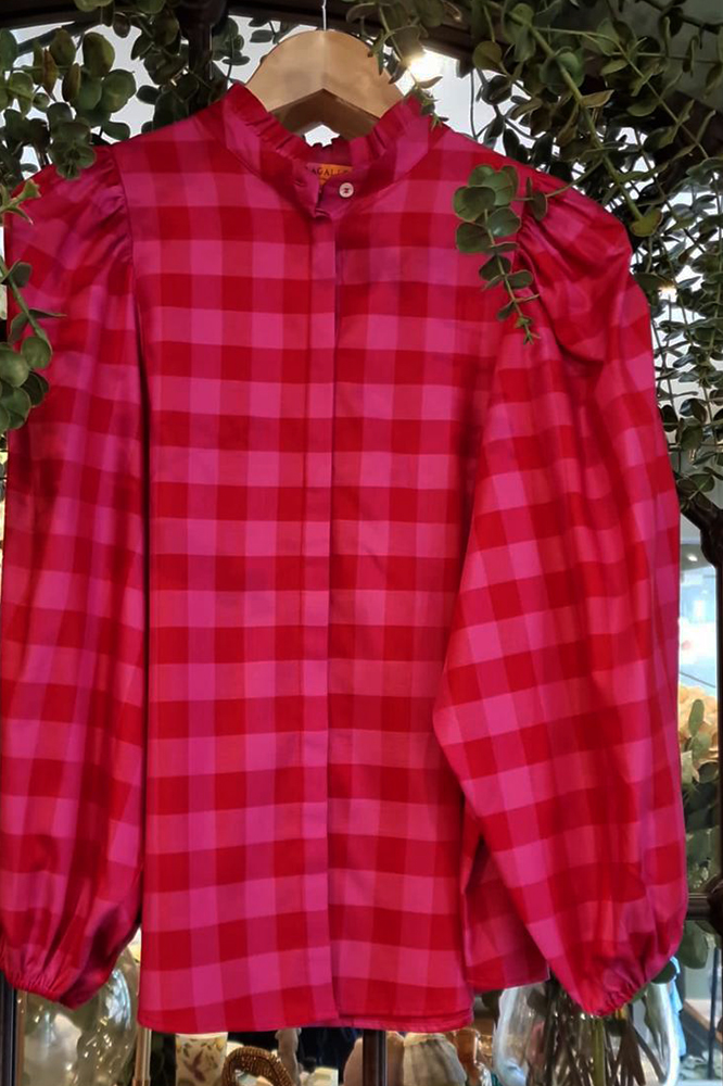 Pink & Red Checked Blouse