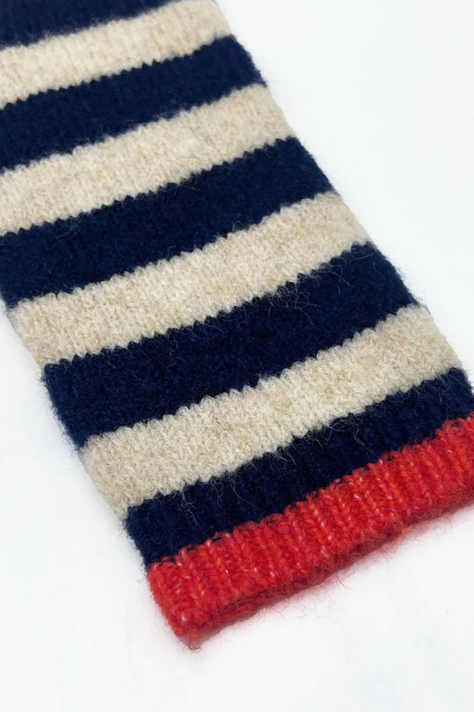 Navy Knitted Stripe Wristwarmers